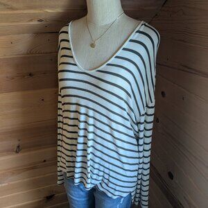Anthropologie Bordeaux Ivory Olive Ribbed V-Neck Long Sleeve Dolman Knit Top